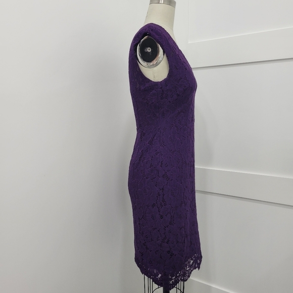 Lauren Ralph Lauren Women's Purple Lace V-neck Sheath Dress Size 4 - Picture 5 of 13